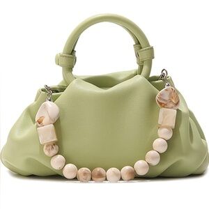 Dumpling Clutch Purse - mint green, soft leather w shoulder strap.